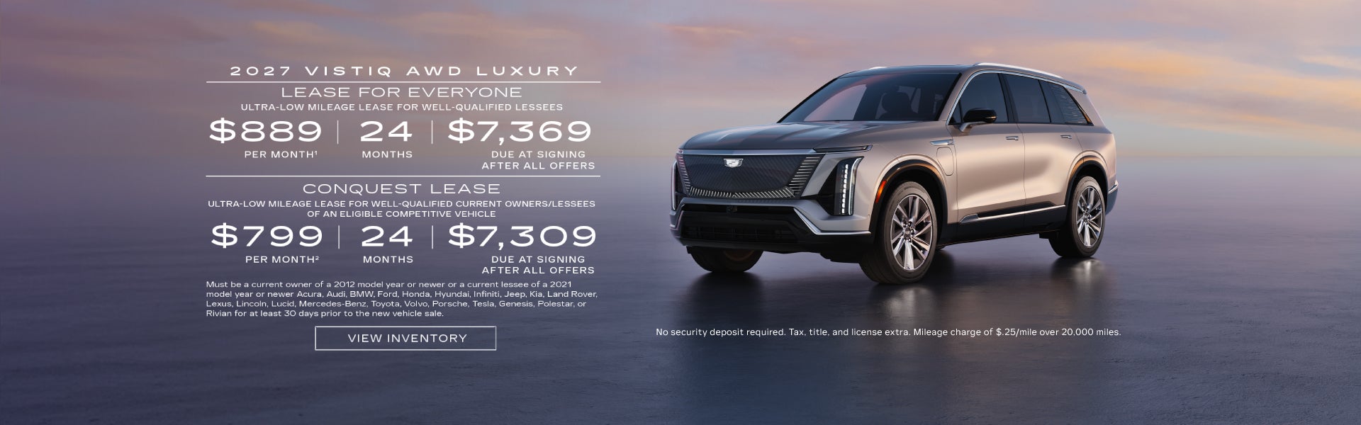 2027 Cadillac VISTIQ AWD LUXURY. Ultra-low milege lease for well-qualified lessees. $889 per mont...